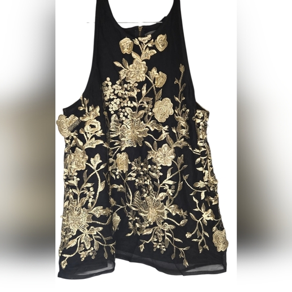 Anthropologie Sunday In Brooklyn Blouse XS | Black & Gold Glam Top - Picture 1 of 5